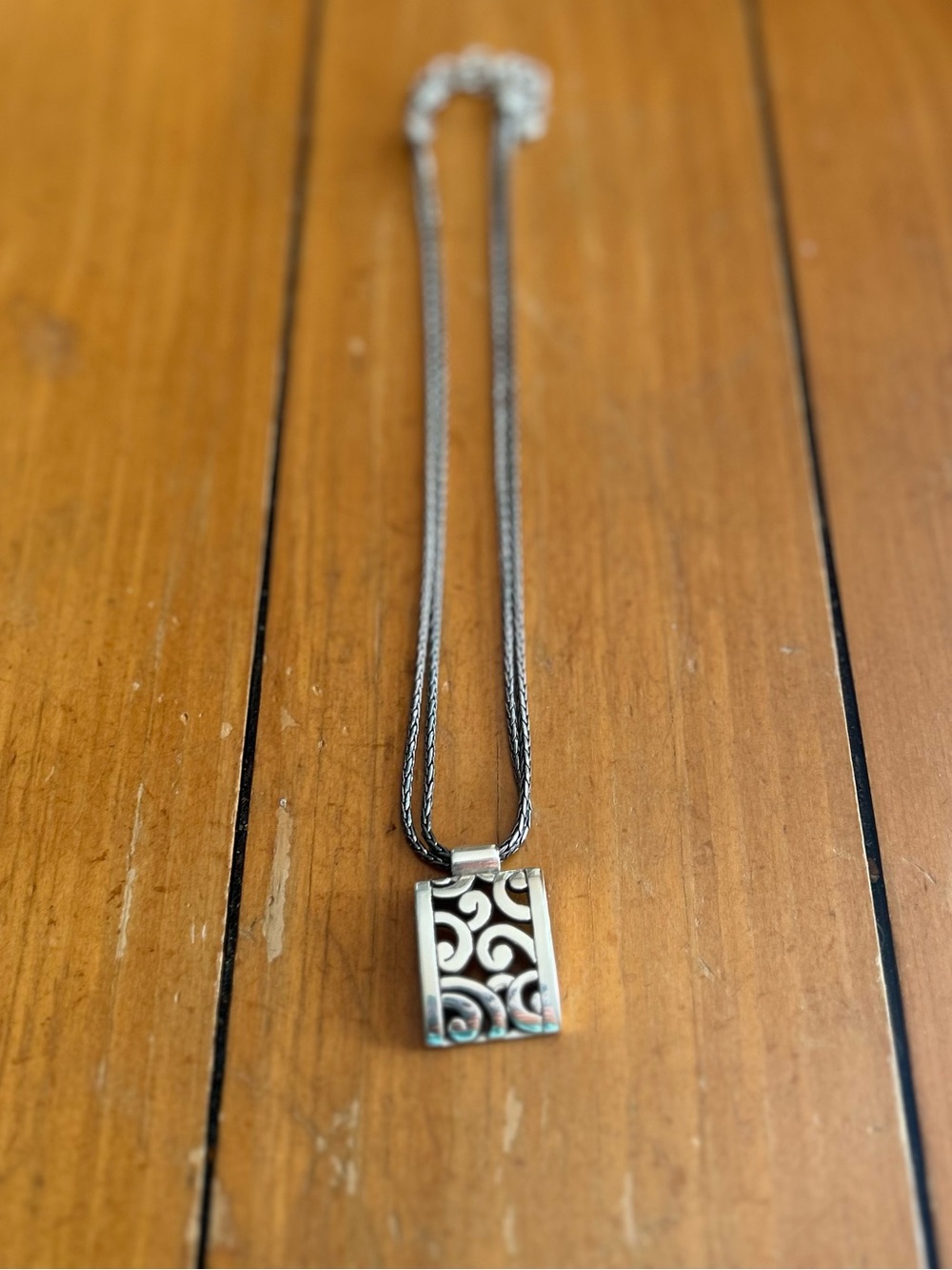 Brighton Silver Scrollwork Rectangle Pendant Necklace